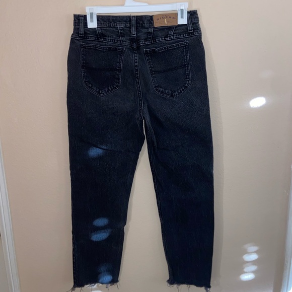 Black denim Riders Jeans cut off straight raw hem 90s pants punk vibe streetwear - Picture 10 of 12